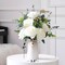 Artificial Rose Flower Arrangement in White Ceramic Vase with Heart Charm Décor, 16" Artificial Flowers with Eucalyptus Stems and Greenery, Rustic Farmhouse Table Centerpiece for Home, Kitchen, Office 14"H x 9’’W